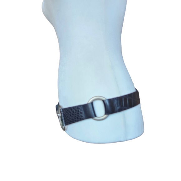 Landes black croc textured leather belt rustic silvery hook & eye buckle size M - Picture 4 of 15